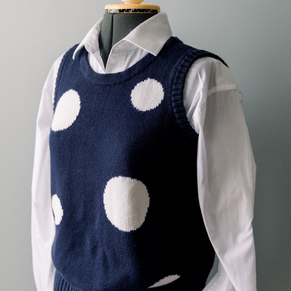 Women's Vintage Navy Polka Dot Sweater Vest - Picture 2 of 5